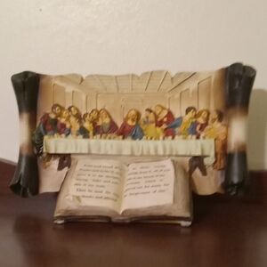 Religious Last Supper Plaque with Open Book